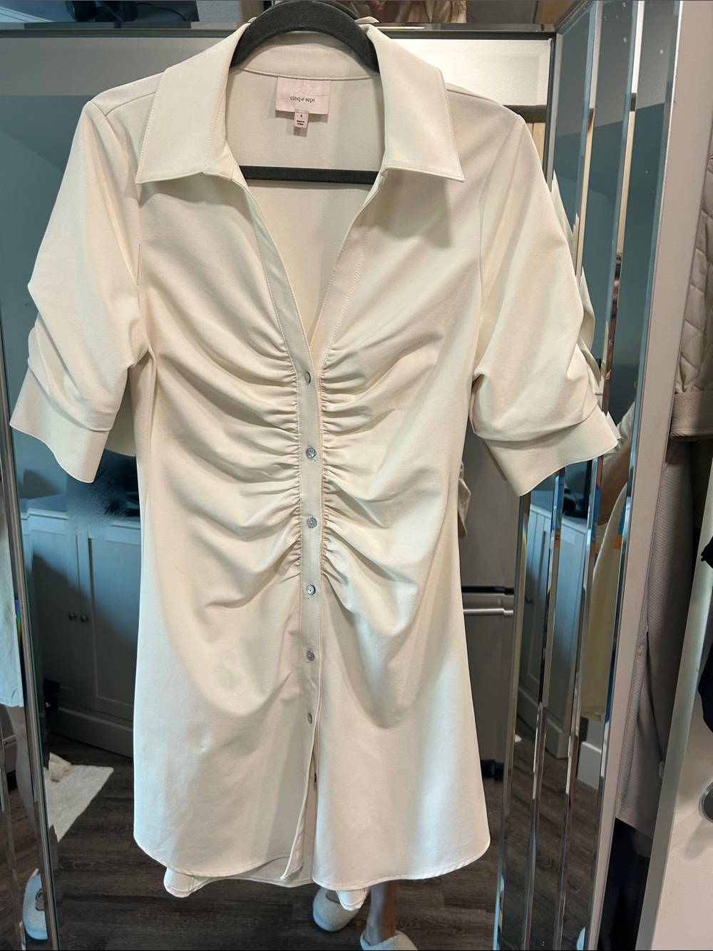 cinq a sept Cream Ruched Button-Down Shirt